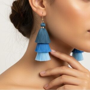 Boho Blue Ombre Tassel Earrings | Tiered Fringe Statement Drops